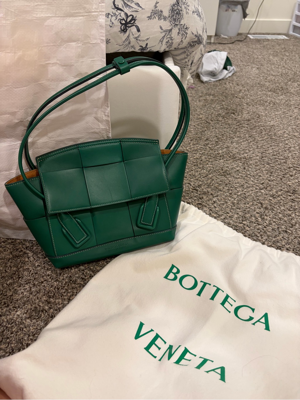 Bottega Veneta Green Woven Leather Shoulder Bag